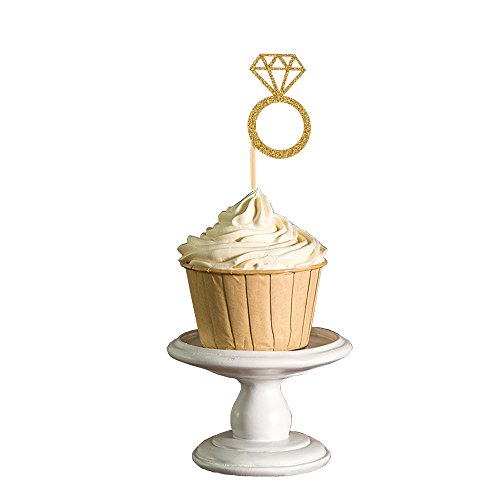 50 Pack Cupcake Toppers Gold Glitter Mini Diamond Ring Cakes Top