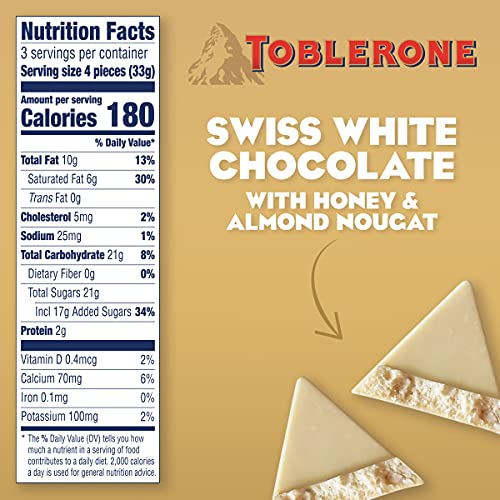 Toblerone Swiss White Chocolate Bars With Honey &Amp; Almond Nougat,