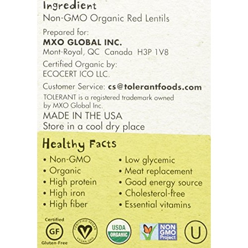 Tolerant - Organic Red Lentil Pasta, Simply Legumes, Penne - 8 O