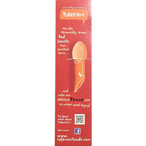 Tolerant - Organic Red Lentil Pasta, Simply Legumes, Penne - 8 O