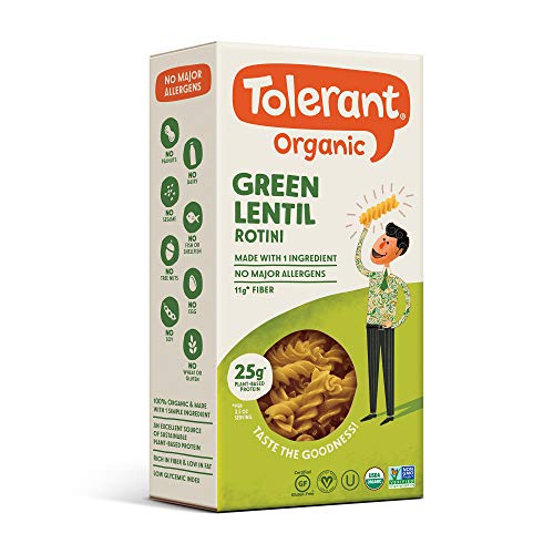 Tolerant Organic Gluten Free Green Lentil Rotini Pasta, One 8 Ou