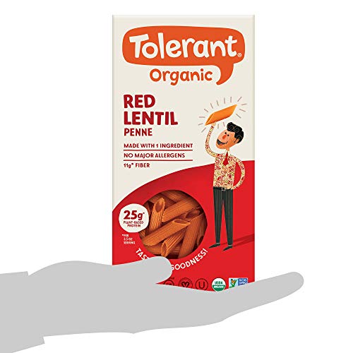 Tolerant Organic Gluten Free Red Lentil Penne Pasta, One 8 Ounce