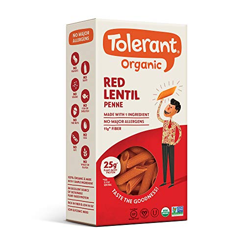 Tolerant Organic Gluten Free Red Lentil Penne Pasta, One 8 Ounce