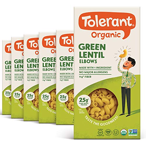 Tolerant Organic Green Lentil Elbow Pasta, 8 Oz Box Case Of 6,