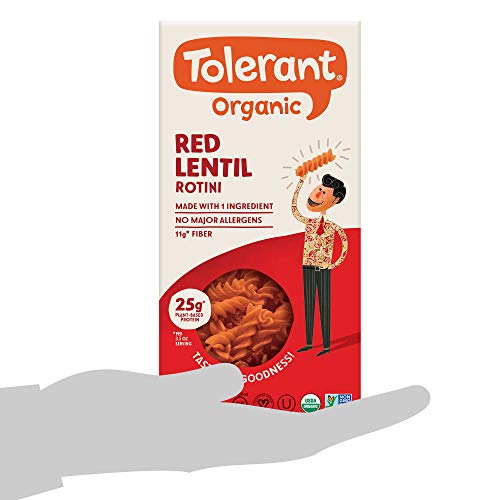 Tolerant Organic Gluten Free Red Lentil Rotini Pasta, 8 Ounce Bo
