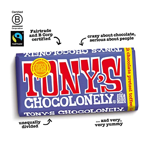 Tonys Chocolonely 42% Dark Milk Chocolate Bar with Pretzel & To...