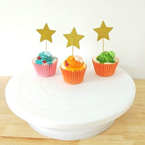 Toomeecrafts Double Sided Star Topper Gold Glitter Star Wand Cak