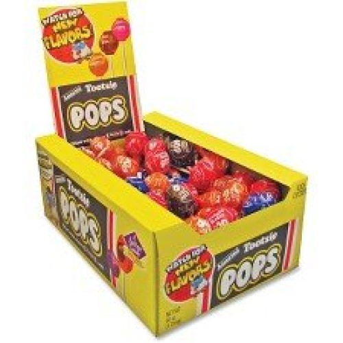 Tootsie 0508 Tootsie Pops, 0.6 Oz, Assorted Flavors, 100/Box