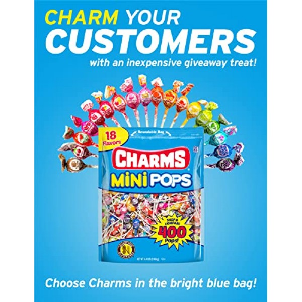 Charms Mini Pops 18 Assorted Lollipop Flavors with Re-sealable C...