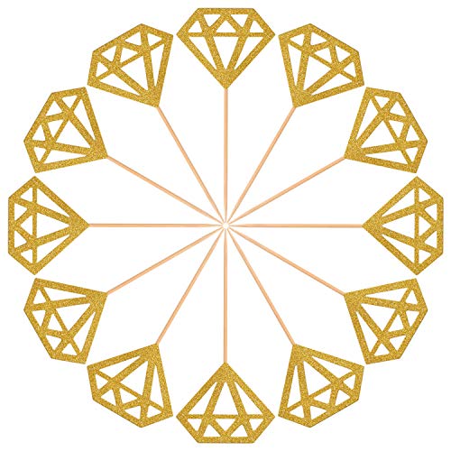 Topoox 50 Pack Gold Glitter Diamond Ring Donut Toppers Cupcake P