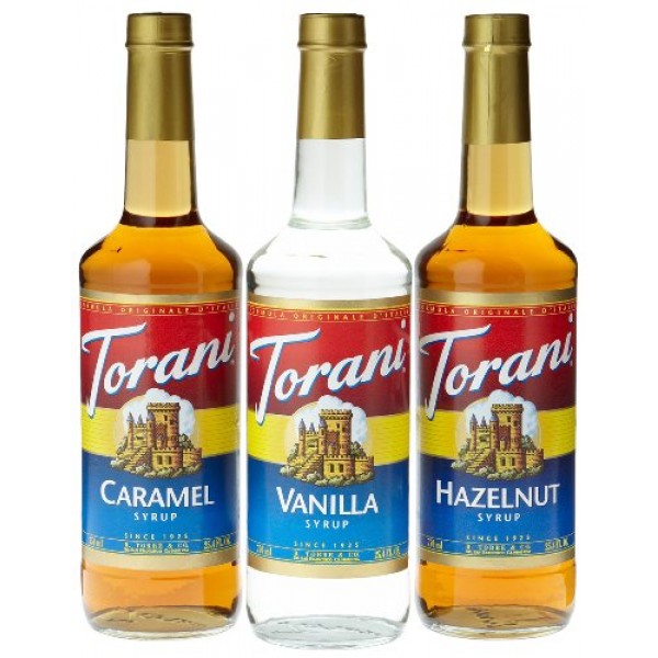 Torani Coffee Syrup Variety Pack - Vanilla, Caramel, Hazelnut, 3...