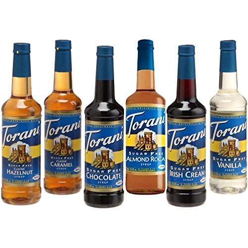 Torani Sugar Free Syrup Variety Pack Of 6, Almond Roca, Vanilla,