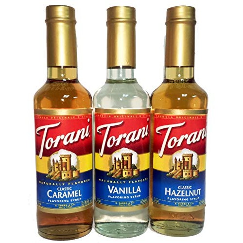 Torani Coffee Syrup Variety Pack - Vanilla, Caramel, Hazelnut, 3