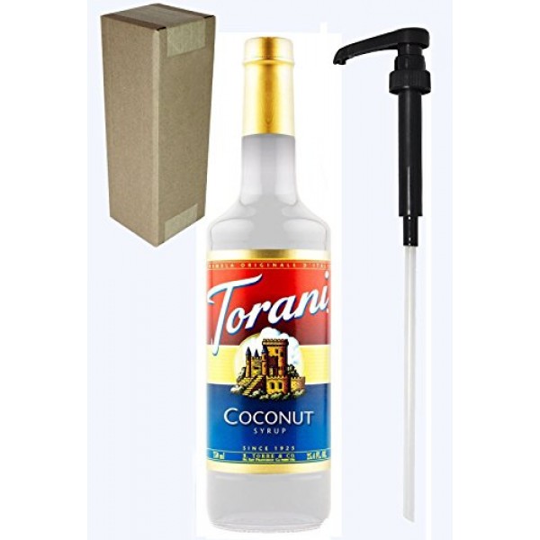 Torani Coconut Flavoring Syrup, 750Ml 25.4 Fl Oz Glass Bottle,