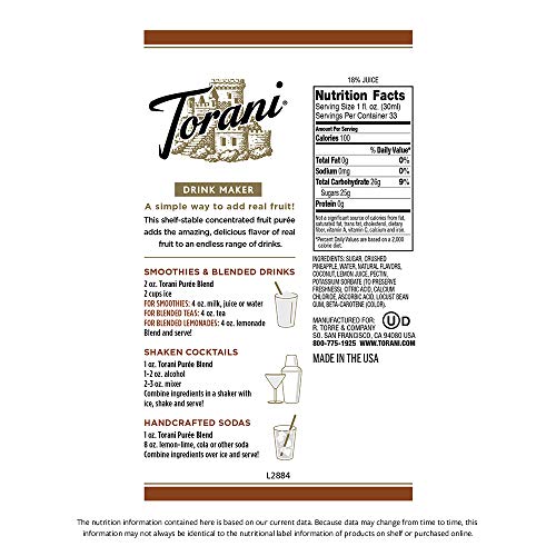 Torani Puree Blend, Piña Colada, 33.8 Ounces Torani Puree Blend, Piña Colada, 33.8 Ounces