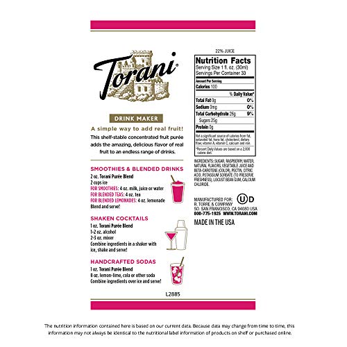 Torani Puree Blend, Raspberry, 33.8 Ounces