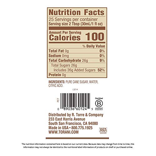 Torani Puremade Cane Sugar Syrup, 750 Ml