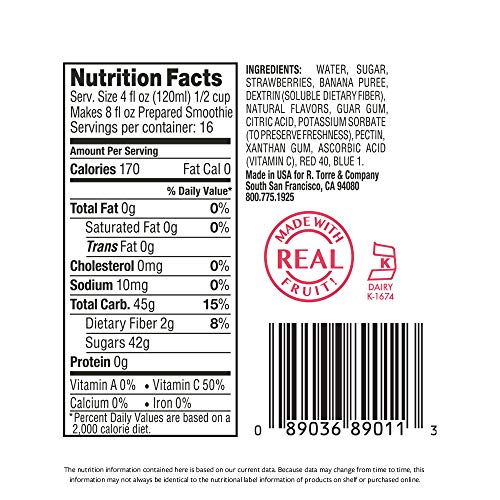 Torani Real Fruit Smoothie Mix, Strawberry Banana, 64 Ounce