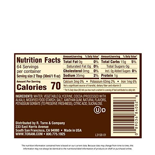 Torani Sugar Free Dark Chocolate Puremade Sauce, 64 Ounce