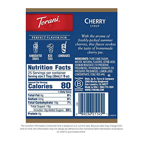 Torani Syrup, Cherry, 25.4 Ounce Pack Of 4