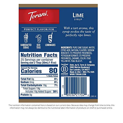 Torani Syrup, Lime, 25.4 Ounce Pack Of 4