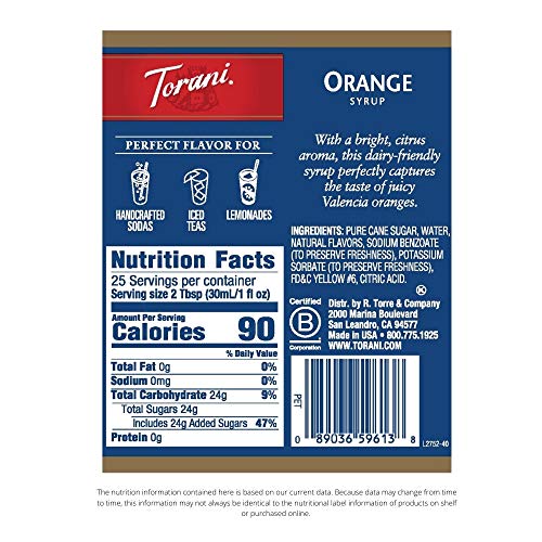 Torani Syrup, Orange, 25.4 Ounces Pack of 1