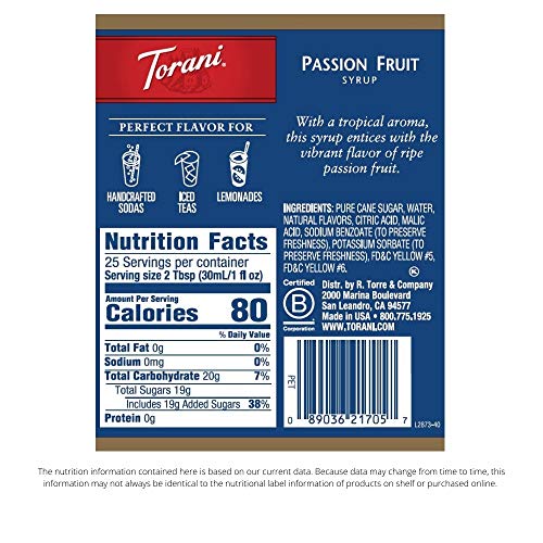 Torani Syrup, Passion Fruit, 25.4 Ounce Pack Of 4