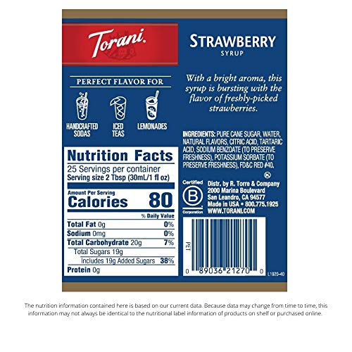 Torani Syrup, Strawberry, 25.4 Ounce Pack Of 4