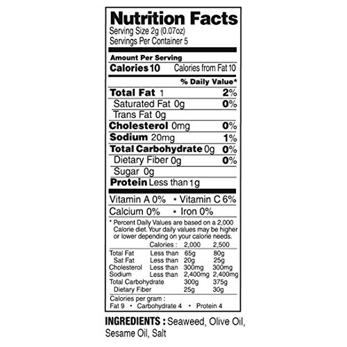 Torys Choice Roasted Seaweed Snacks, Olive Oil, 0.35Oz Pack Of