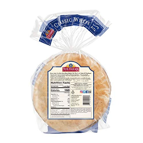Toufayan Bakery, Classic Plain White Pita Bread, Naturally Vegan