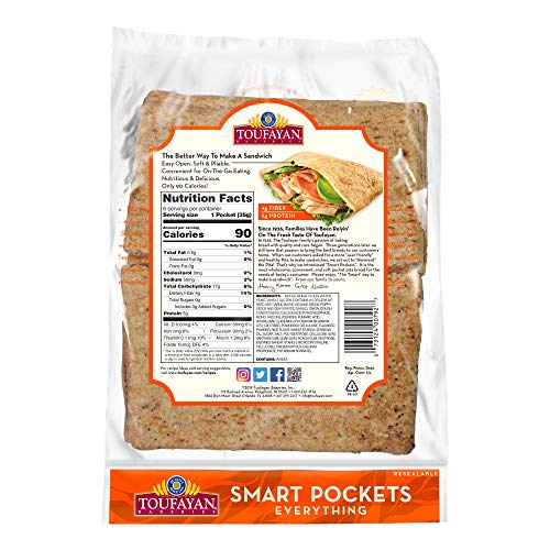 Toufayan Bakery, Everything Smart Pockets Pita Bread, Low Sodium