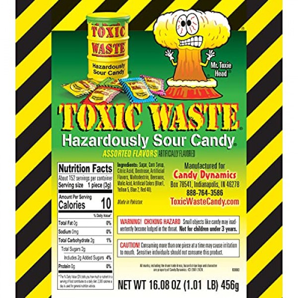 Toxic Waste - Hazardously Sour Candy, 5 Assorted Flavors ~ 1 Pou