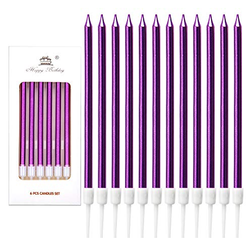 Toymis 24 Pieces Metallic Birthday Candles In Holders Tall Birth