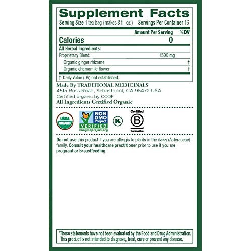 Traditional Medicinal Organic Ginger with Chamomile Tea - 16 Bags