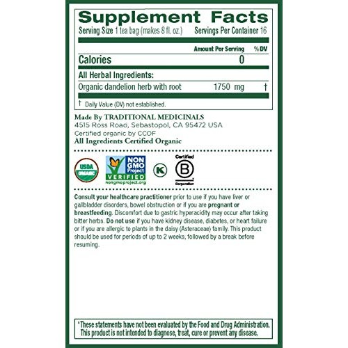 Traditional Medicinals Dandelion Leaf &Amp; Root Herbal Teas 16 Ea P