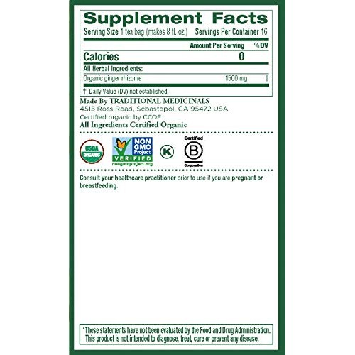 Traditional Medicinals Organic Ginger Herbal Tea, 16 Tea Bags P