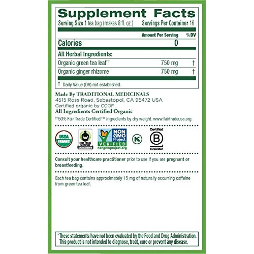 Traditional Medicinals Organic Green Tea Ginger Herbal Tea, Prom...