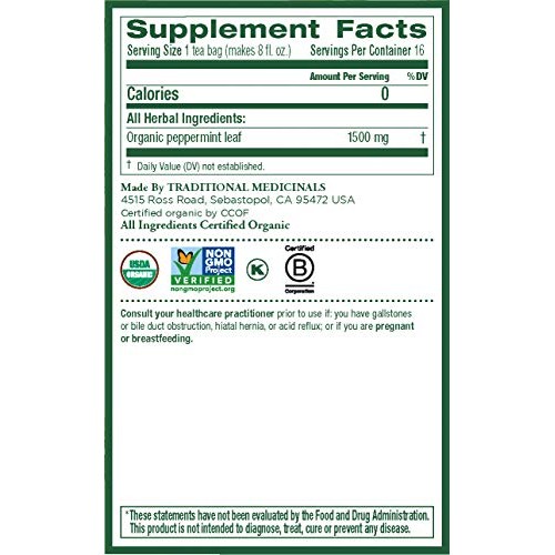 Traditional Medicinals Organic Peppermint Herbal Leaf Tea, Allev