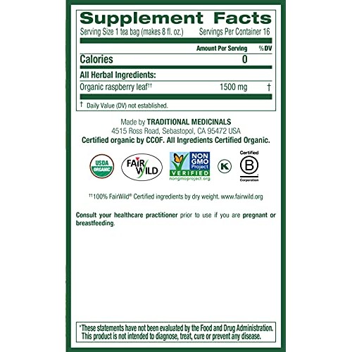 Traditional Medicinals Organic Raspberry Leaf Herbal Tea, 16 Tea