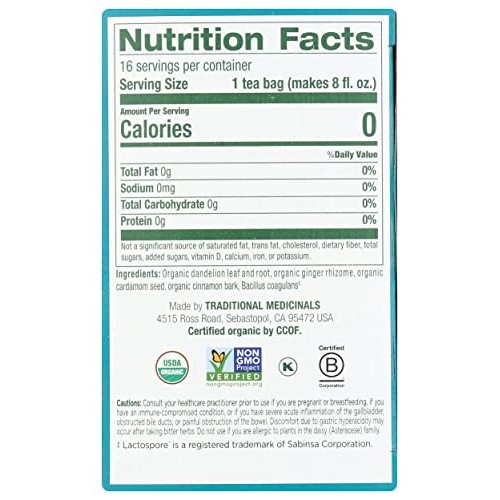 Traditional Medicinals, Tea Herbal Dandelion Chai Probiotic Orga...