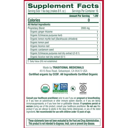 Traditional Medicinals Tea, Organic Immune Zoom Lemon Ginger, Su...
