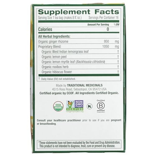 Traditional Medicinals Tea, Organic Lemon Ginger, Promotes Healt...