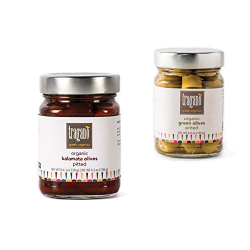 Tragano Greek Organics Pitted Greek Green Olives 8 Ounce, 2 Pack