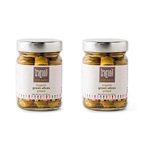 Tragano Greek Organics Pitted Greek Green Olives 8 Ounce, 2 Pack
