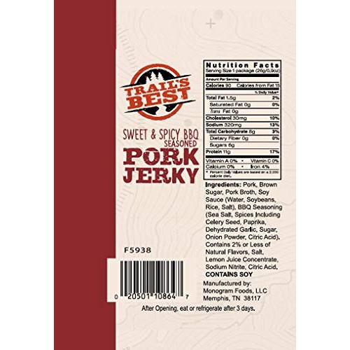 Trail’S Best Sweet &Amp; Spicy Bbq Pork Jerky 0.9 Ounce Pack 8 Count