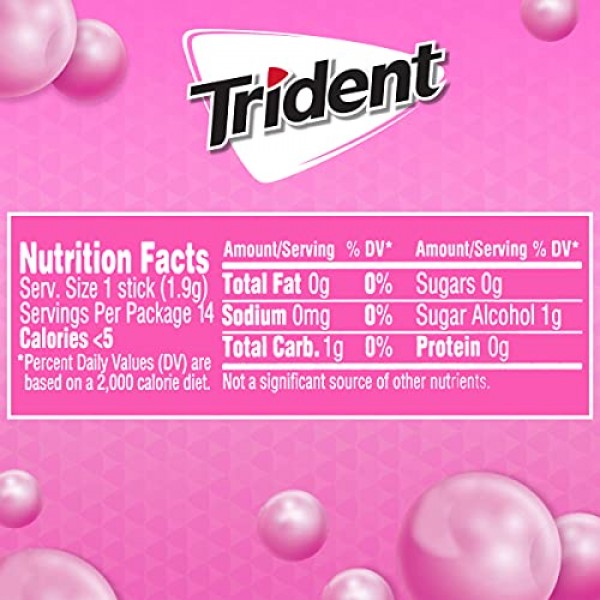 Trident Bubblegum Sugar Free Gum, 12 Packs of 14 Pieces 168 Tot...