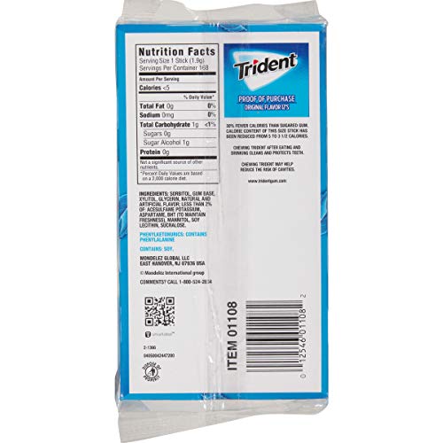 Trident Original Flavor Sugar Free Gum - With Xylitol - 12 Packs