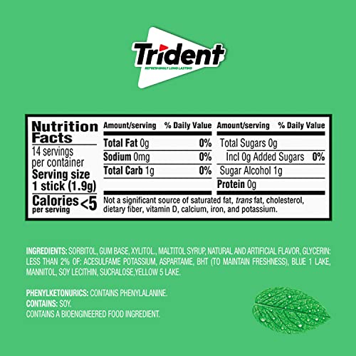 Trident Spearmint Sugar Free Gum, 24 Packs of 14 Pieces 336 Tot...