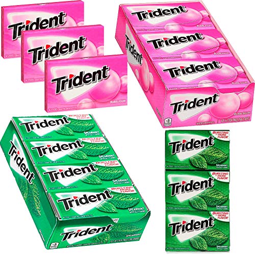 Trident Sugarfree Gum Bundle: Spearmint 12 Packs &Amp; Bubble Gum