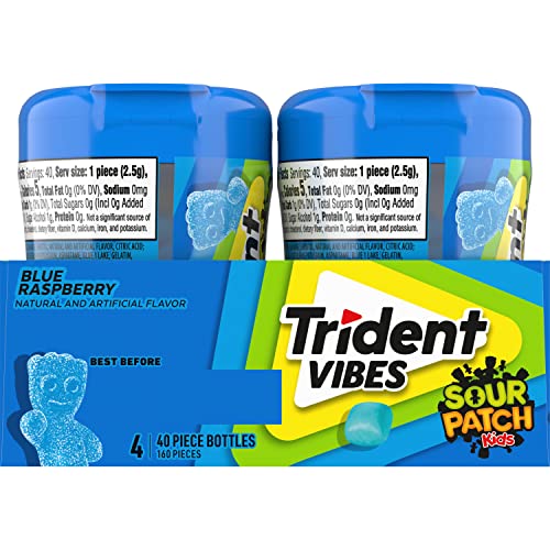 Trident Vibes SOUR PATCH KIDS Blue Raspberry Sugar Free Gum, 4 -...